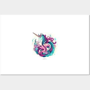 Unicorn with colorful hair Posters and Art